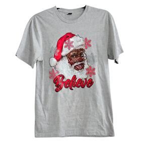 Santa Claus Believe Small Christmas Snow Graphic T-shirt African American NEW